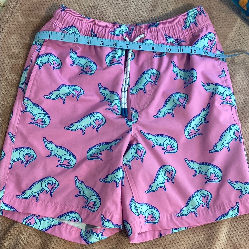 Pink Alligator Print Swim Trunks